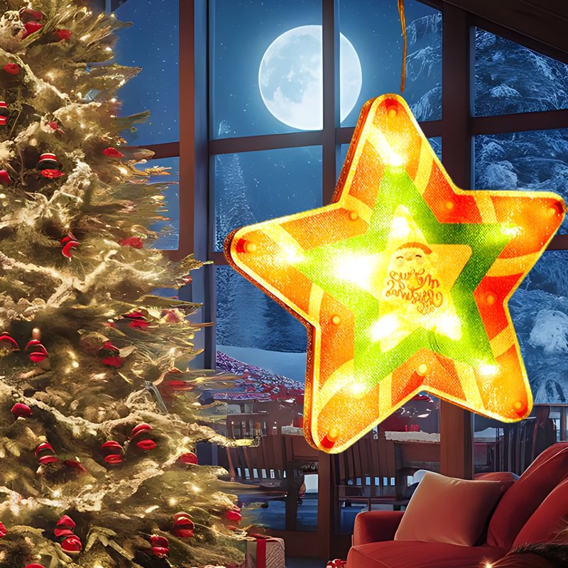 Christmas Window Hanging Lights Decorations with Suction Cups, Battery Operated Indoor Xmas Lights