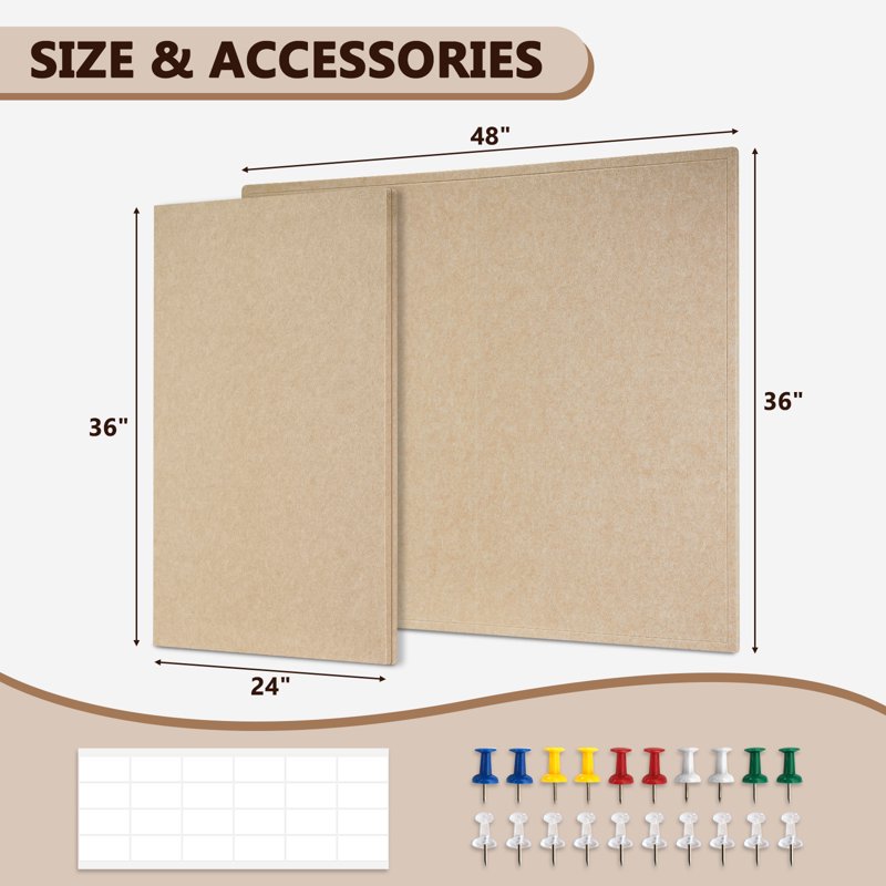Foldable Felt Bulletin Board with Self-Adhesive Tape - 48x36 or 60x36 Inches, Decorative Cork Notice Pin Board for Office, School, Home
