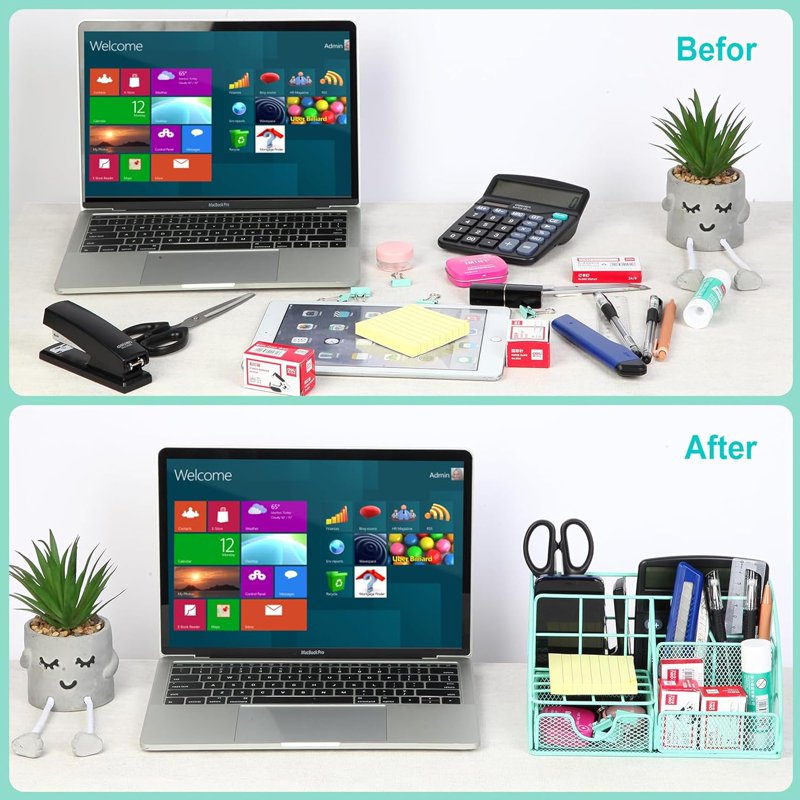Green Desk Organizer Office Supplies Set with Stapler Pen Holder and Accessories