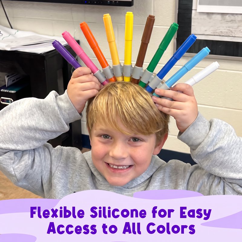 Silicone Marker Holders 5 Pack - Portable Organizers for Broad Tip Markers, Lids, Drying Prevention