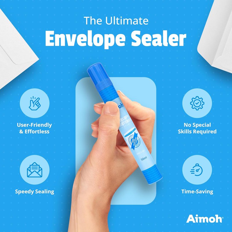 Envelope Moistener with Adhesive - Fast-Drying Clear Glue Stick, 4 Pack
