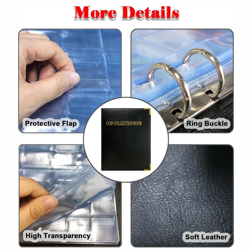 High Capacity Coin Collection Album with Clear PVC Sleeves, 480 Pockets, Portable Organizer