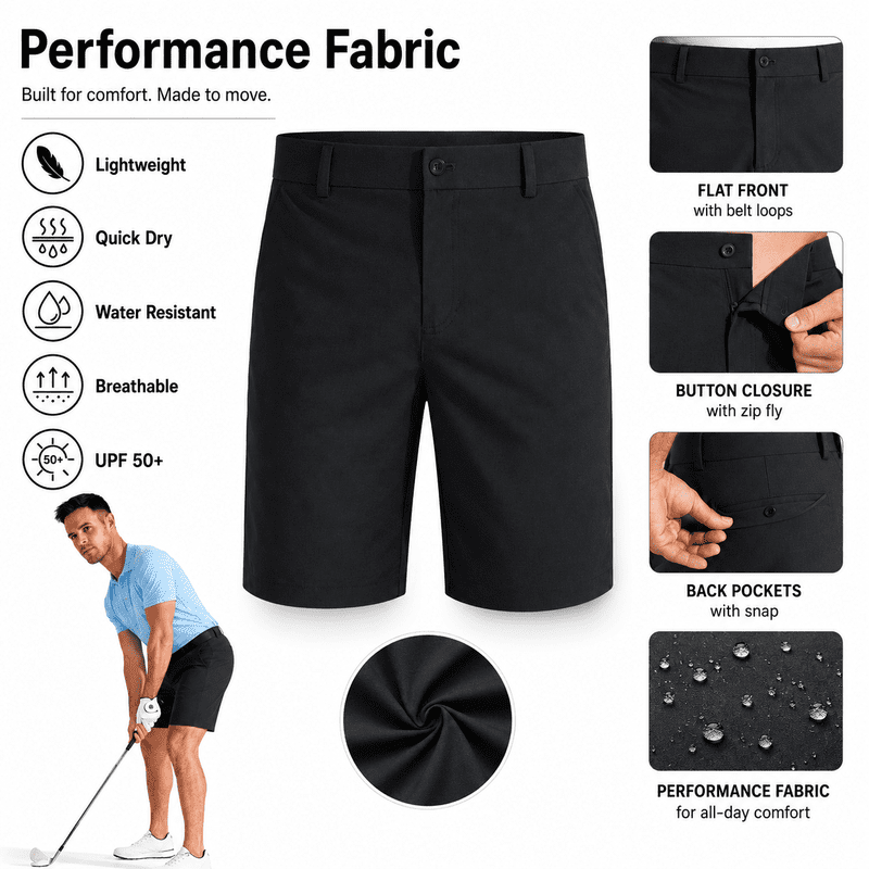 Men's Golf Shorts 7/9 Inch Lightweight Quick Dry Stretch Water-Resistant Casual Pants