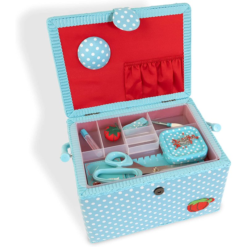 Large Sewing Basket Kit with Tools - Aqua Dots