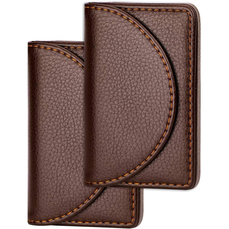 Minimalist Leather Business Card Holder with Magnetic Closure - Slim Pocket Card Case for Men and Women