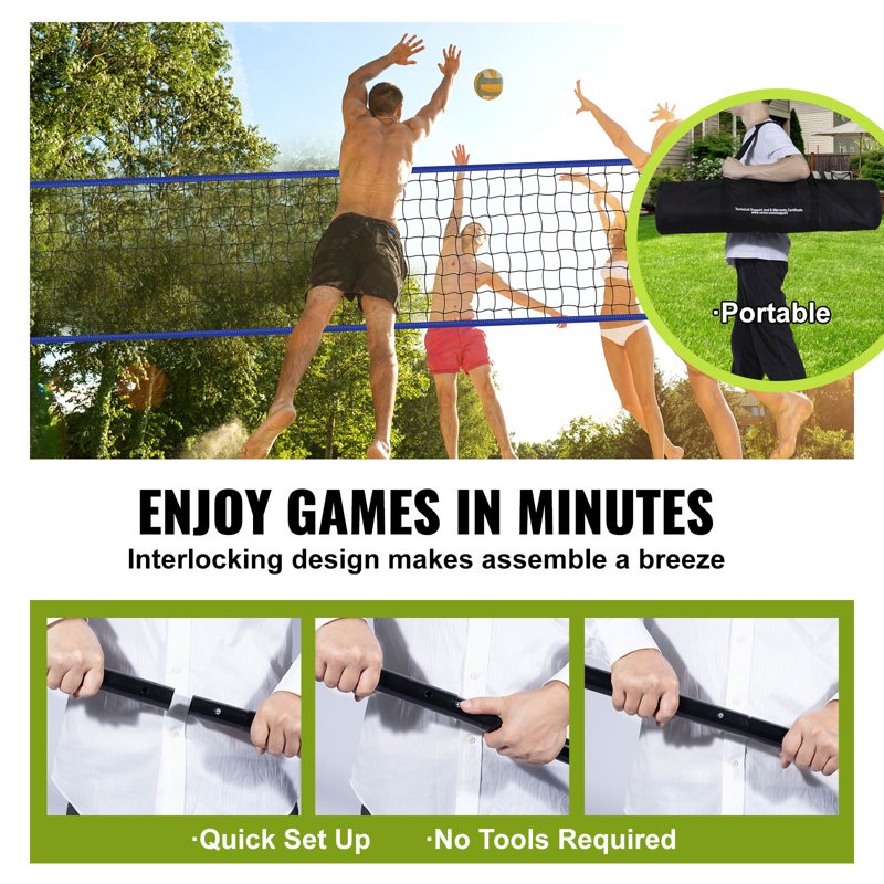 Portable Volleyball and Badminton Set with Net, Poles, Ball, Pump & Carry Bag - Outdoor Sports Equipment
