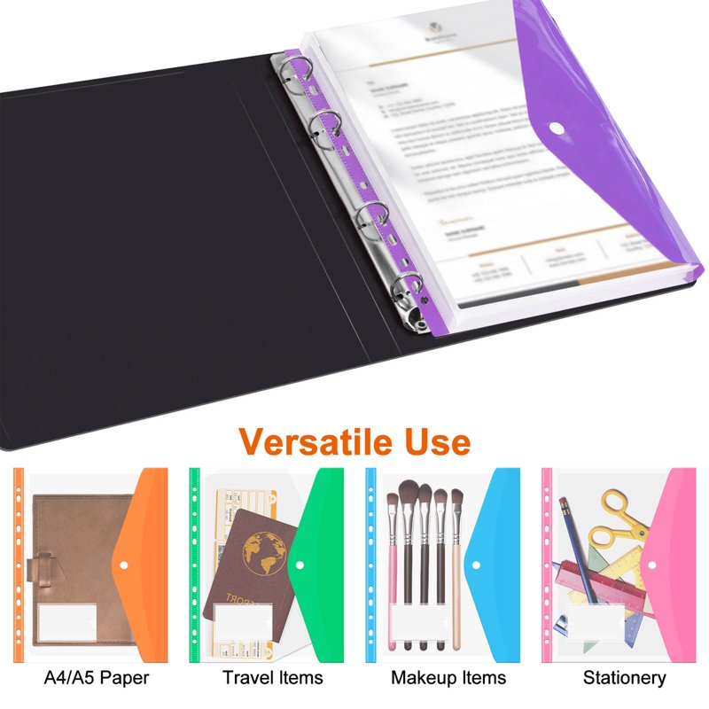 12 Pack Plastic Binder Folders with Snap Button & Label Pockets - Waterproof A4 Document Holders for Office & School