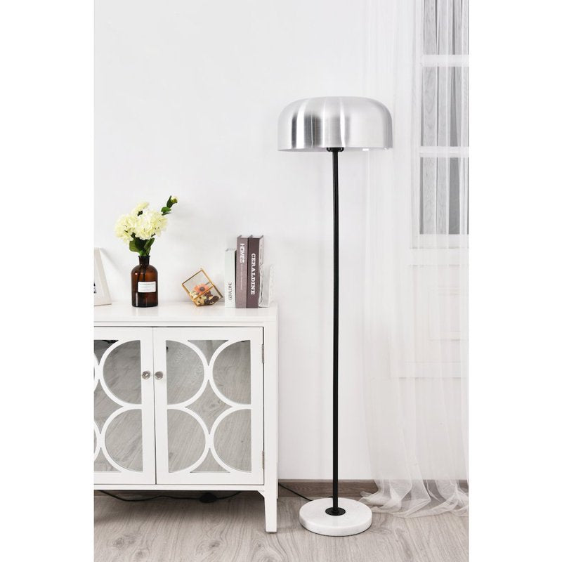 Contemporary Brushed Nickel Floor Lamp with Marble Base & Dome Shade
