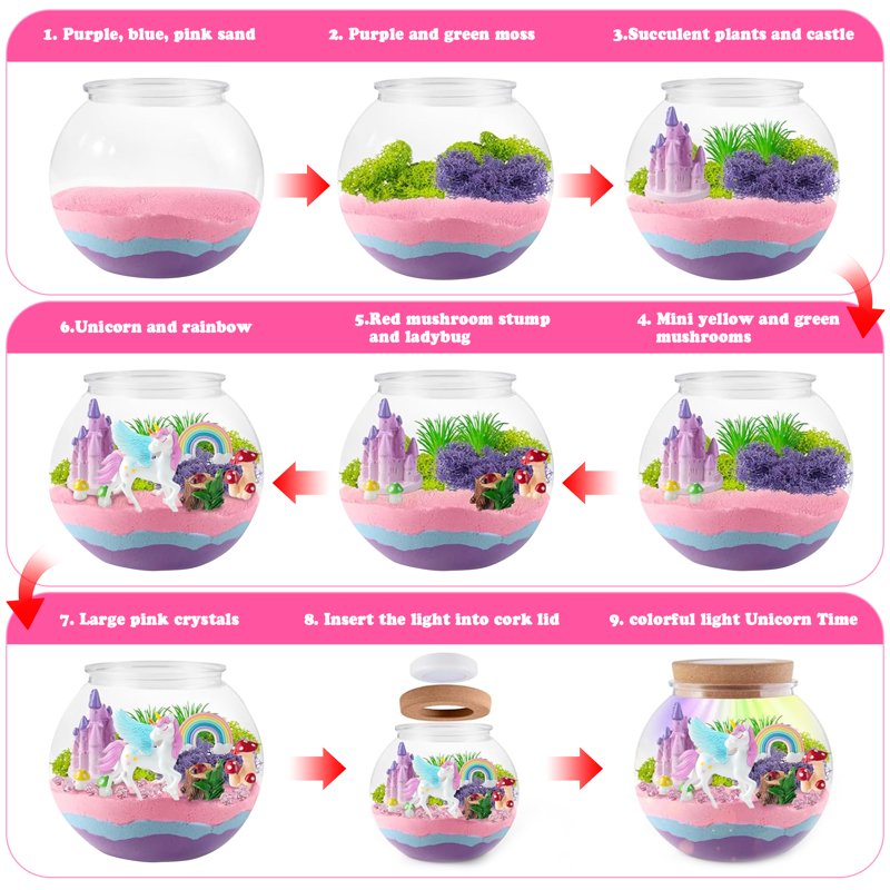 Unicorn Terrarium Crafts Kit for Girls - DIY Fairyland Night Light, Unicorn Decorations & Accessories