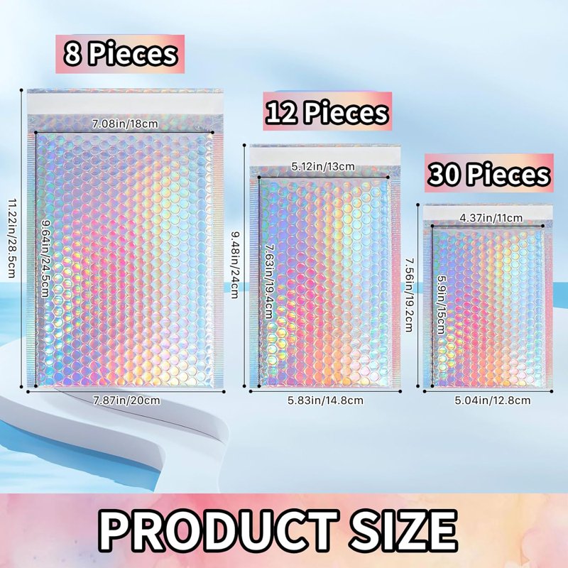 50 Pcs Metallic Bubble Mailers Waterproof Self Sealing Shipping Envelopes