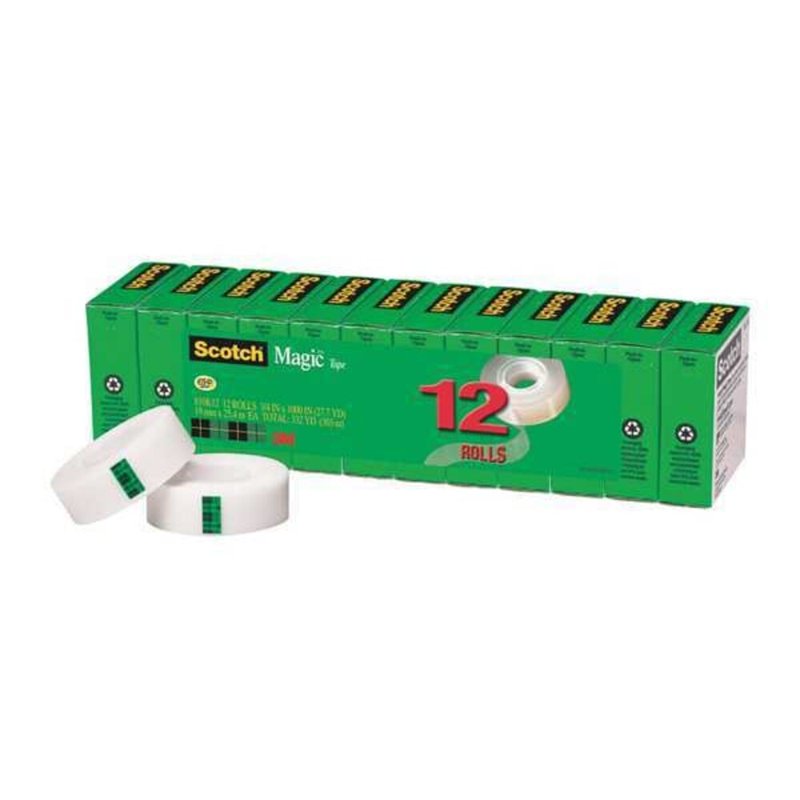 Scotch Magic Tape Refills 3/4 in x 1,000 in (12 Boxes) - Matte Invisible Tape