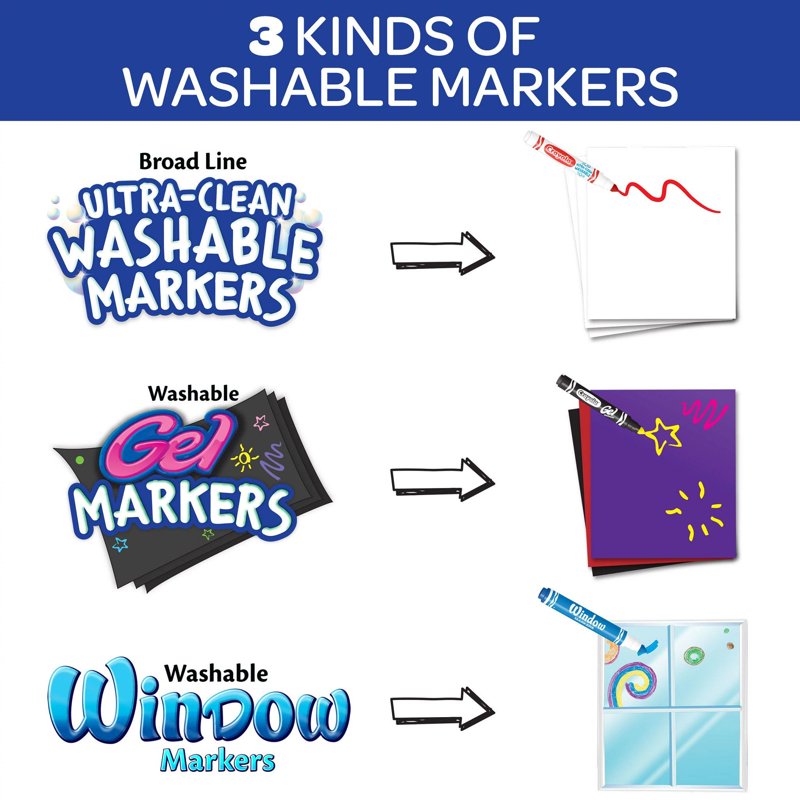 Crayola Washable Markers Set 64 Count with Gel & Window Markers for Kids