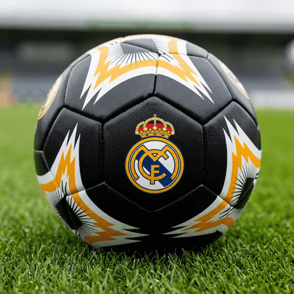 Real Madrid Soccer Ball Size 5 - Black Gold White Crest | Official Licensed, Icon Sports (Variation 5)