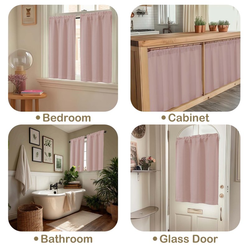 Short Tier Curtains with Rod Pocket for Kitchen, Bathroom, RV - 2 Pack
