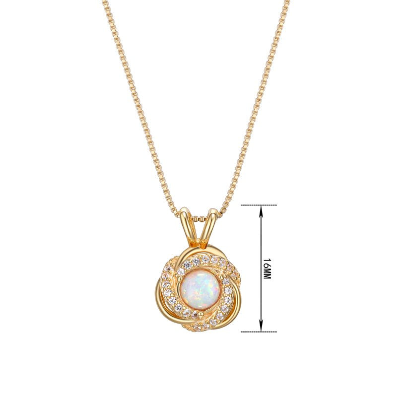 Love Knot Pendant Necklace with Created Opal - Gold Plated Sterling Silver, Gift for Women