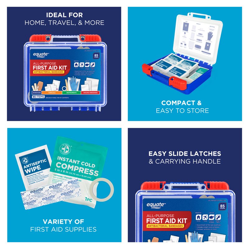Compact First Aid Kit 85 Pieces for Travel Home Office Auto & School