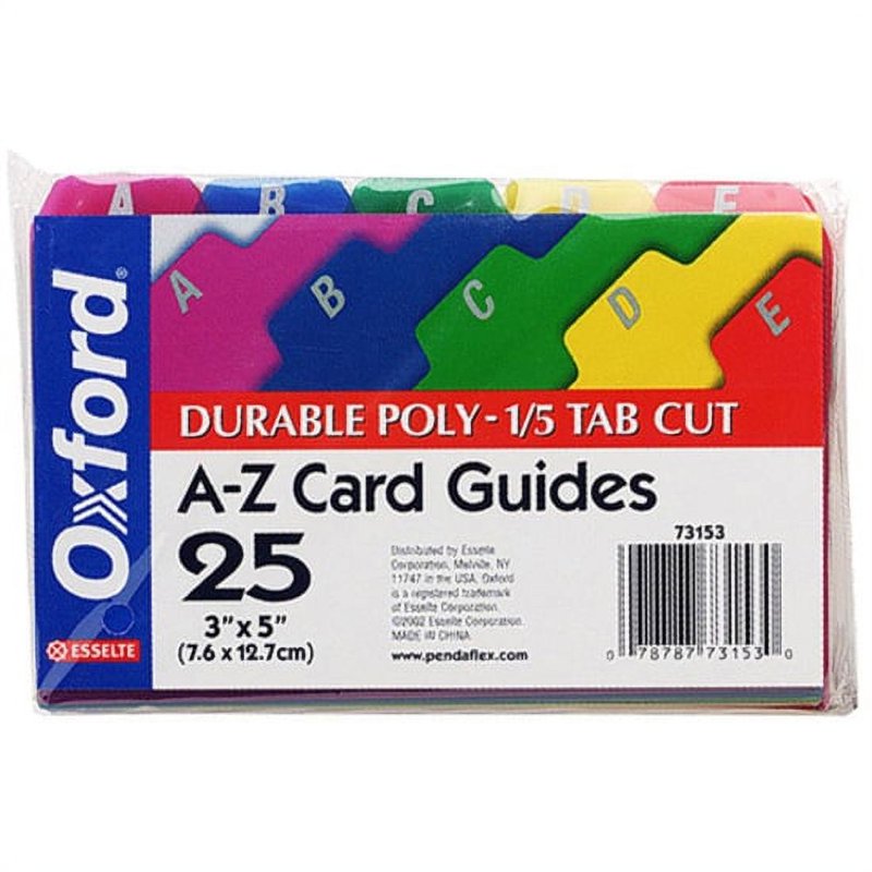 Office Filing Card Guides, 1/5 Tab, Polypropylene, 3x5 Inches, 25 Pack