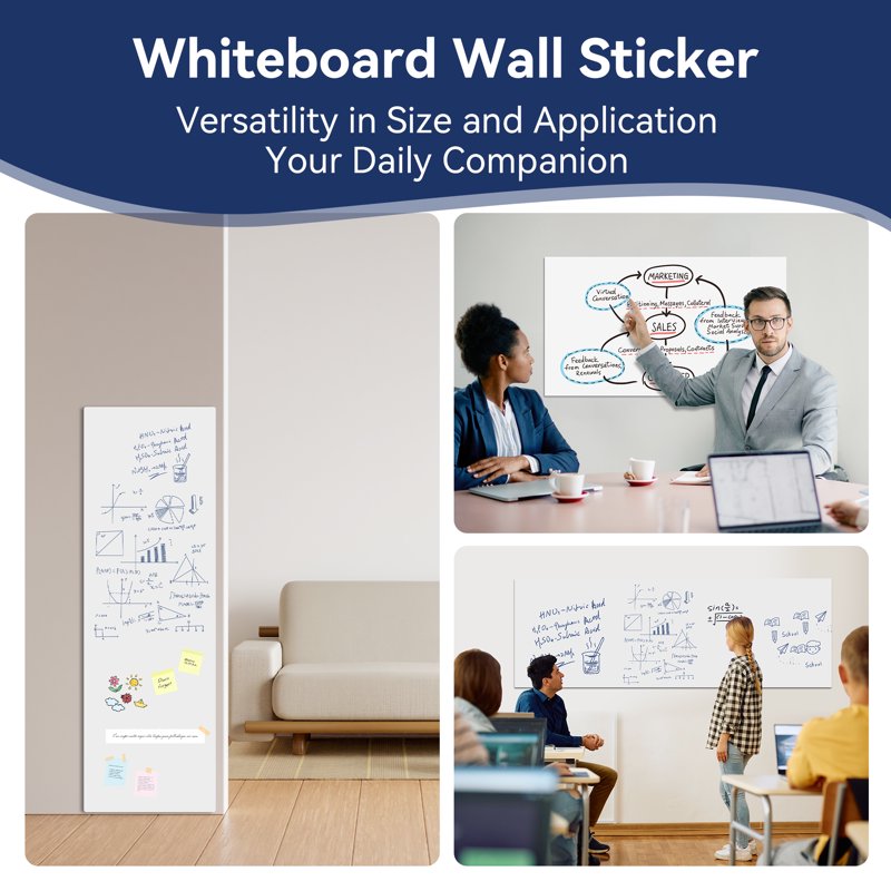 Whiteboard Sticker Wall Covering 17.3x96 Inches Peel and Stick Dry Erase Wallpaper