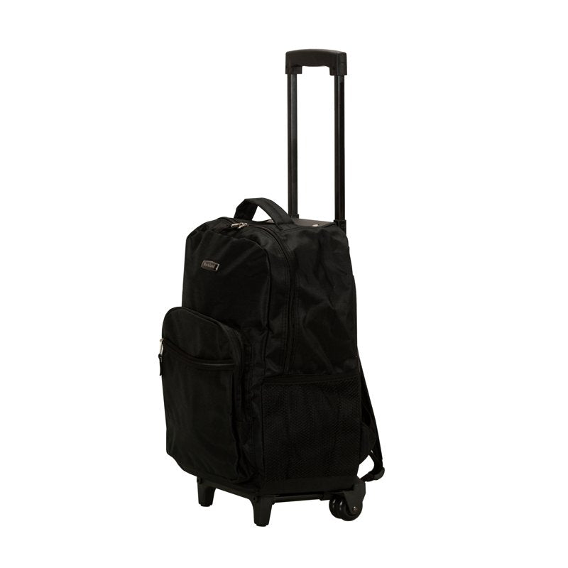 Unisex 17-Inch Rolling Backpack with Double Wheels & Organizer
