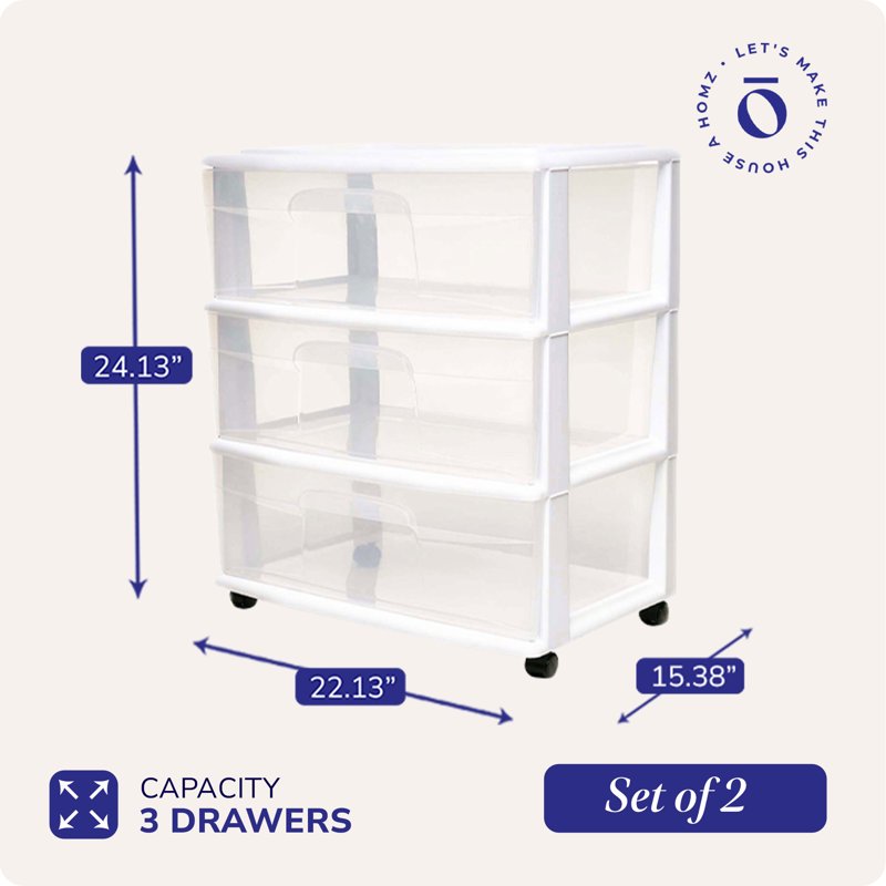 Small Rolling Storage Cart with 3 Clear Drawers, Space-Saving Organizer