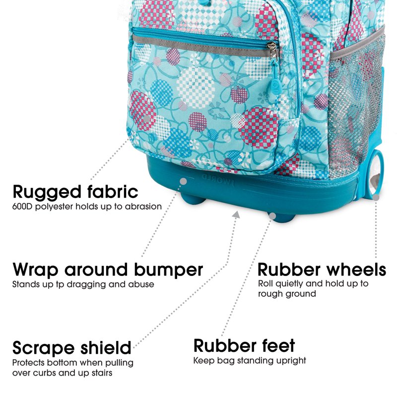 Girls 18-Inch Rolling Backpack for School & Travel - Durable & Spacious
