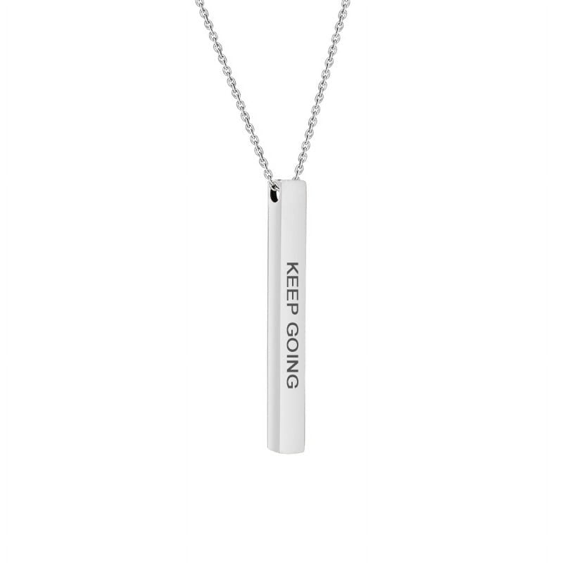 Inspirational Quote Necklace Silver Stainless Steel 4-Sided Bar Motivational Jewelry