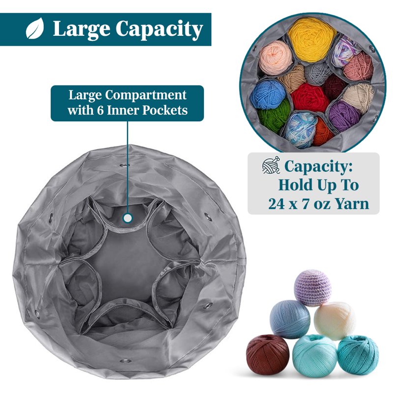 Crochet & Knitting Yarn Bag Organizer with Grommets - Large Portable Tote for Supplies