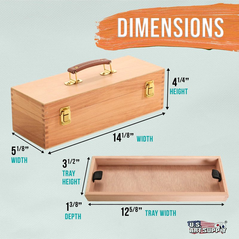 Unfinished Beechwood Artist Tool Storage Box with Removable Tray & Locking Clamps