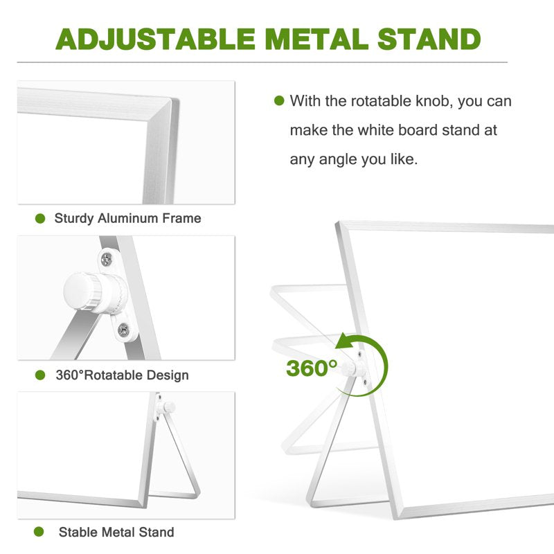 Double-Sided Magnetic Whiteboard Desktop White Board with Stand, 16x12 Inch, Portable Dry Erase Board with Markers & Magnets