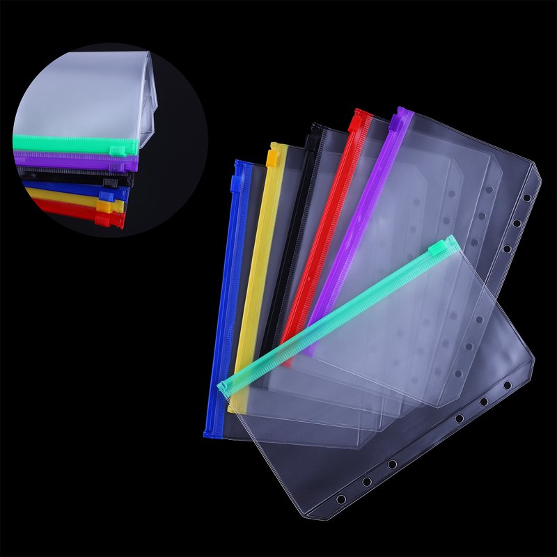 A6 Waterproof Zipper Binder Pockets - Multicolor Organizers for 6-Ring Notebooks, 12 Pack