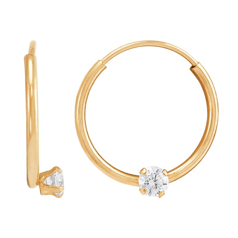 Gold Hoop and Stud Earrings Set with Cubic Zirconia – 10K Yellow Gold, Women & Girls Jewelry