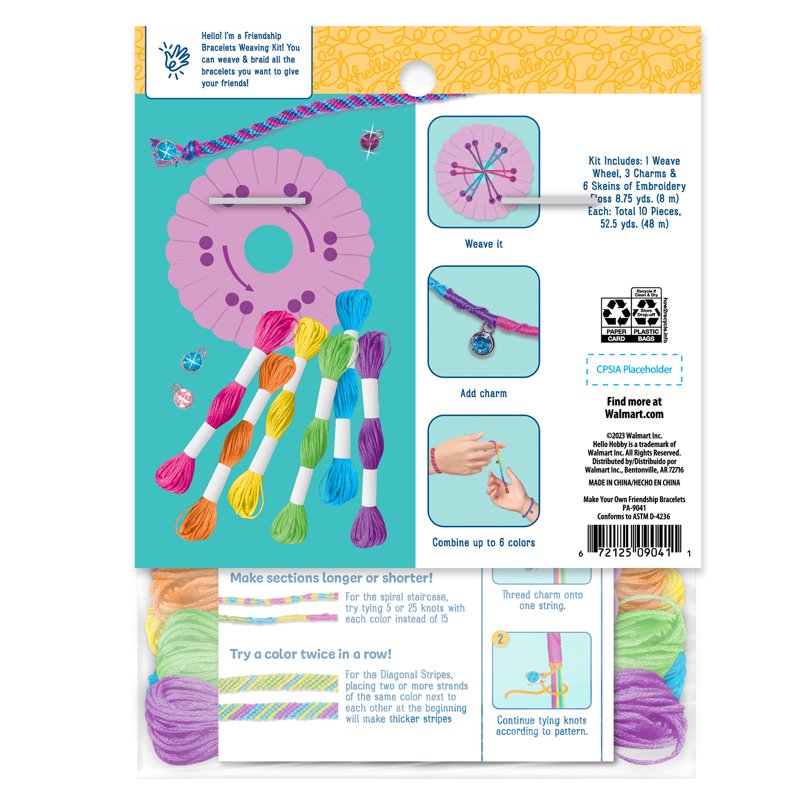 Kids Friendship Bracelet Making Kit with Charms and Colorful Embroidery Floss - 2 Pack