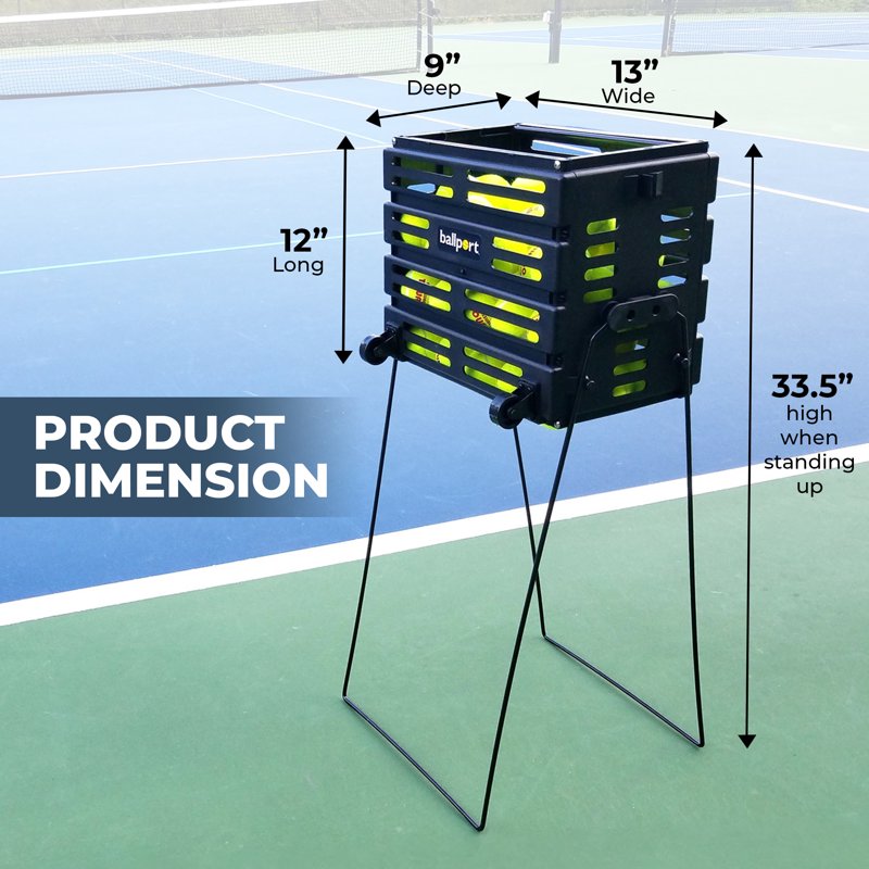 Tennis Ball Hopper with Wheels - Holds 80 Balls, Lightweight & Durable