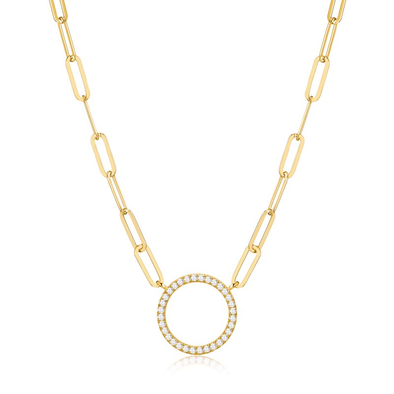 Gold Over Sterling Silver Cubic Zirconia Circle Necklace 18" + 2" Extender