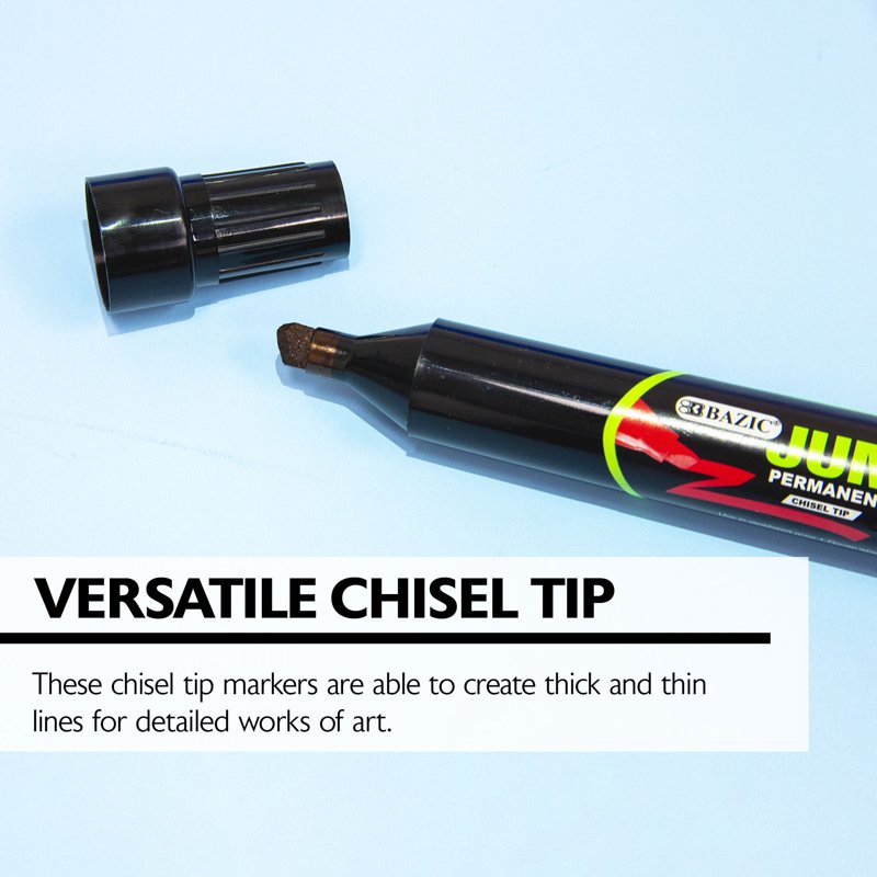 Jumbo Chisel Tip Permanent Markers - Waterproof & Fade-Resistant Black Markers (2 Pack)