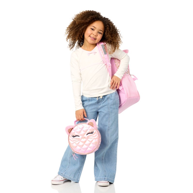 Kids Leopard Cat Backpack & Lunch Box Set - 17 Inch, Pink & Lavender Variants