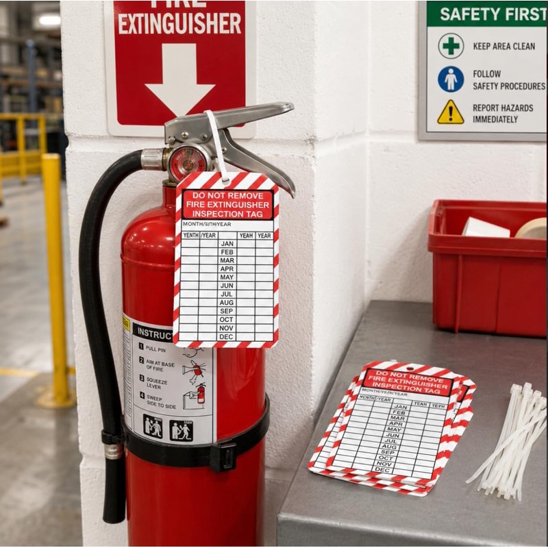 Fire Extinguisher Inspection Tags 25 Pack Waterproof Vinyl Labels 3.25x5.75in
