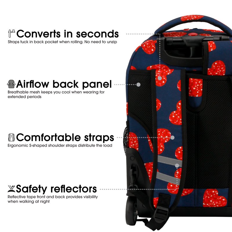 Women's 18-Inch Rolling Backpack for School & Travel - Durable & Spacious