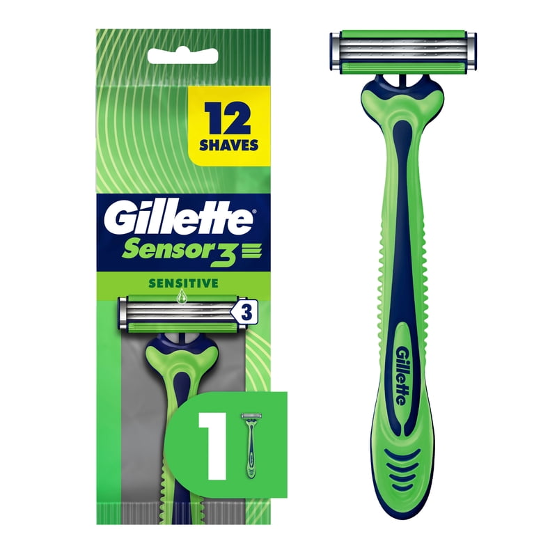 Multipack Men's Disposable Shaving Razors - Gillette Sensor3 Sensitive, 3-Blade, 12 Shaves per Razor