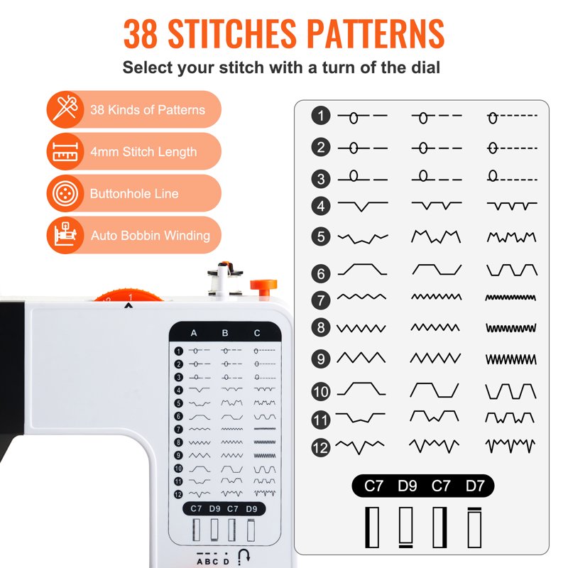 Heavy Duty Sewing Machine with 38 Stitches & Wide Table for Home Use