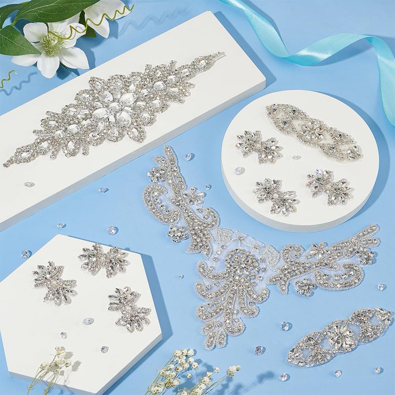 8-Piece Crystal Rhinestone Appliques for Wedding Dress Belt & Garment Decoration