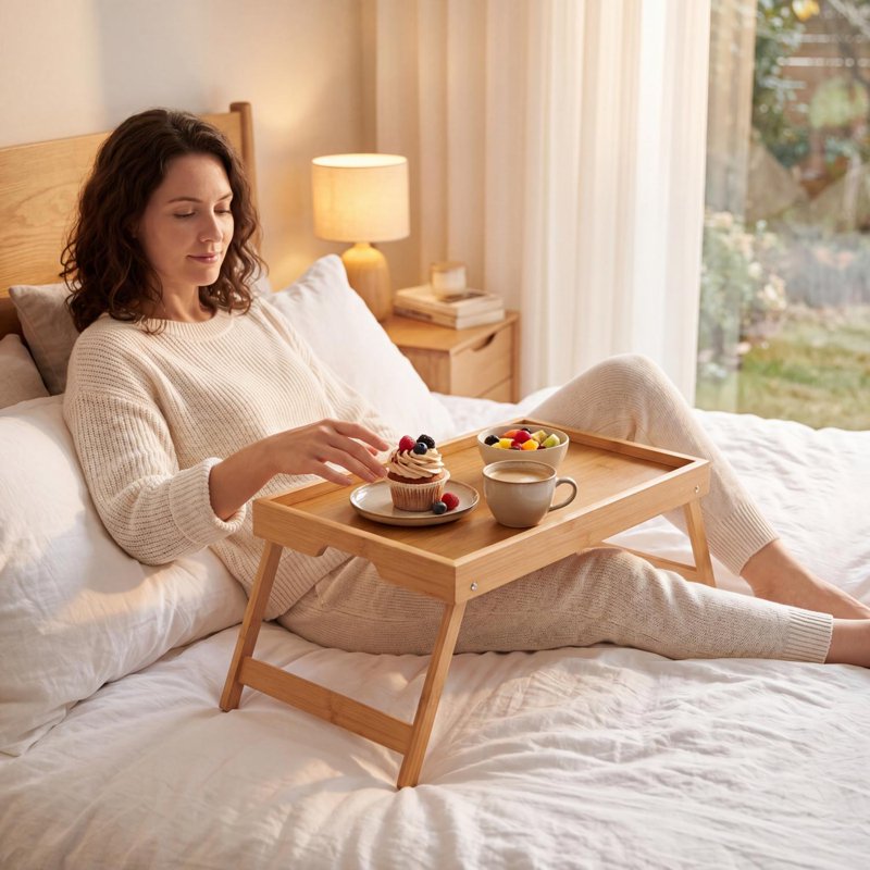 2 Pack Bed Tray Table with Folding Legs - Bamboo Breakfast in Bed Laptop Snack Tray - Yellow Variation