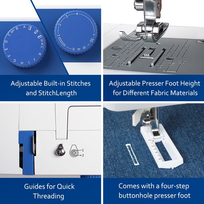 Domestic Sewing Machine with 105 Stitch Options and Foot Pedal - Blue