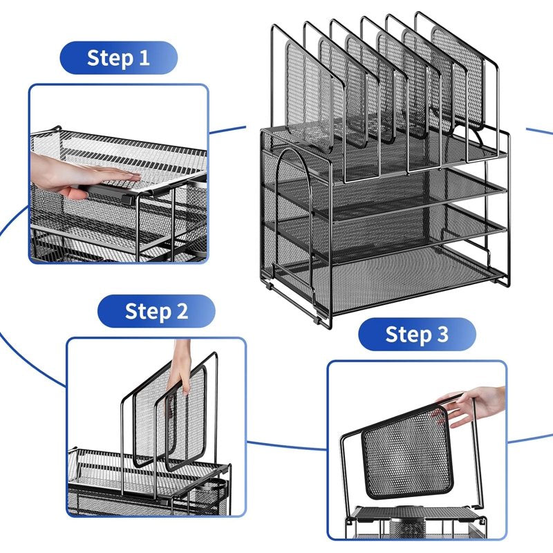 4-Tier Mesh Desk File Organizer with Vertical and Horizontal Storage