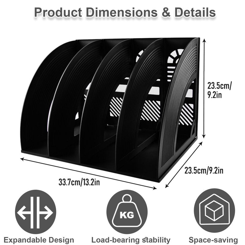 4-Compartment Desktop File Organizer Stand - Sturdy Plastic Office & Home Storage