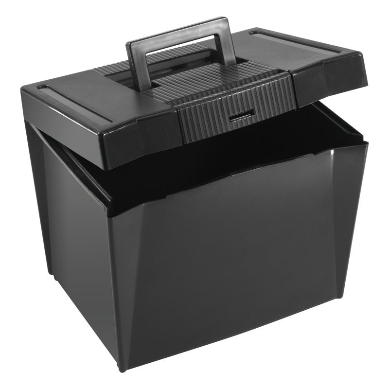 Letter Size File Storage Box with Handle and Locking Lid - Black