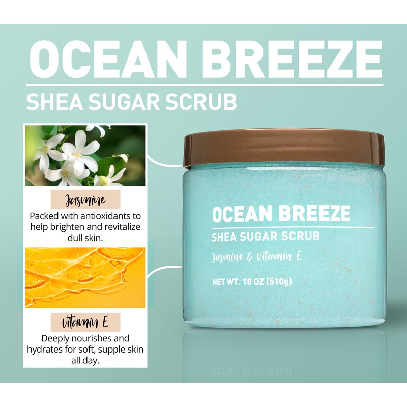 Shea Sugar Scrub with Ocean Breeze Scent - 18 oz Exfoliating Body Polish