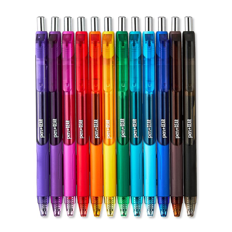 12 Pack Retractable Gel Pens with Assorted Ink - Medium Point 0.7mm
