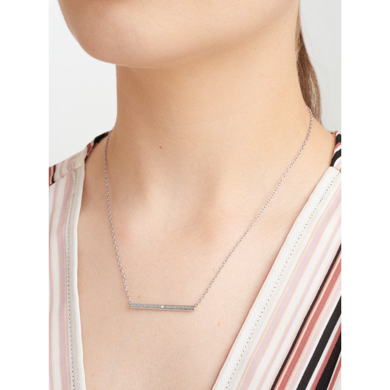 Silver Necklace with Diamond Accent, 18-Inch Classic Bar Pendant Jewelry
