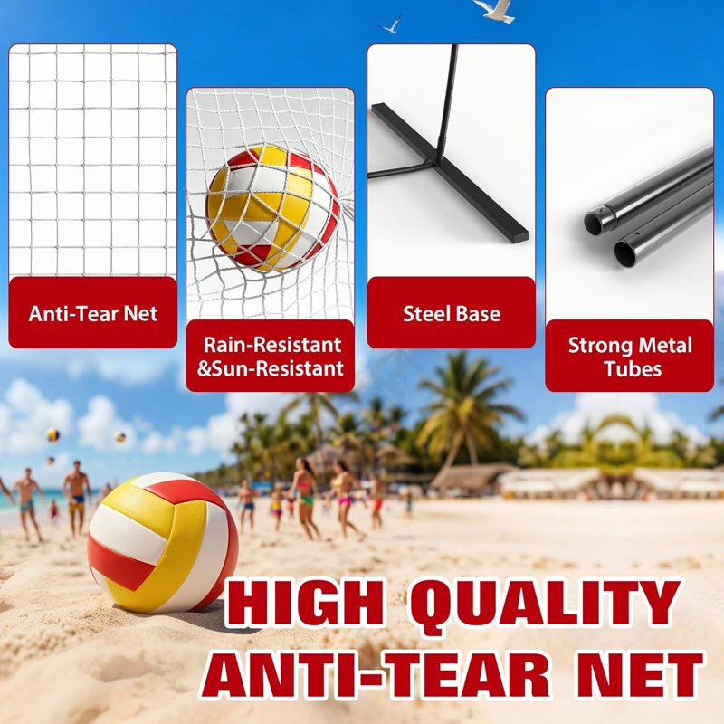 Portable Volleyball Net 12 ft with Adjustable Height & Carry Bag for Indoor Outdoor Play